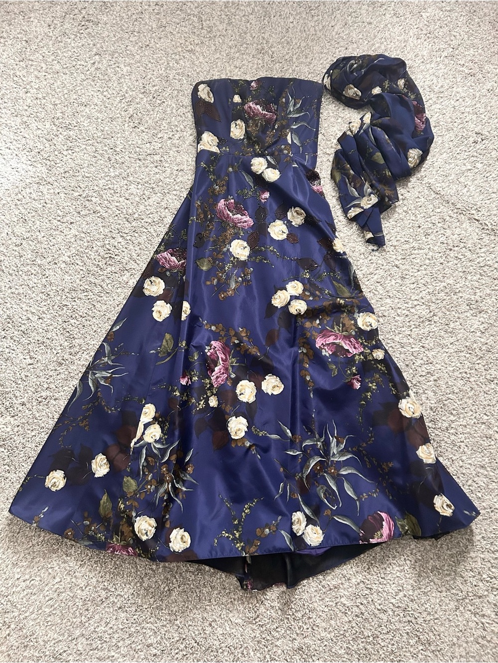 Beautiful Beaded Regency Formal Silk Floral Kay Unger Strapless Gown Size 6